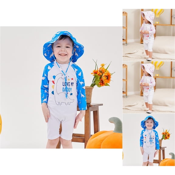 Trendfront Toddler Baby One-Piece Bathing Suit Print Long Sleeve Rash Guard Sun Protection Surfing Suit Summer Beach Water Park Outfit