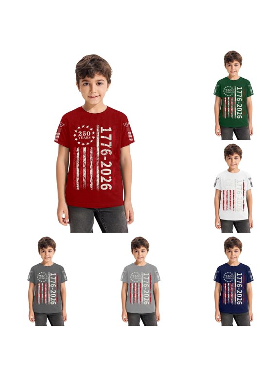 Toddler Boys Independence Day Tops Patriotic USA Flag Waffle Pattern Short Sleeve Tee 4th of July Athletic Sports Casual Active T Shirts