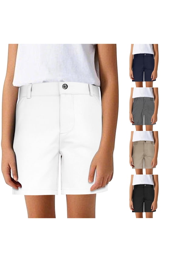 Boys Bermuda Shorts Solid Color Classic Suit Style Button Closure Casual Shorts School Uniform Performance Shorts