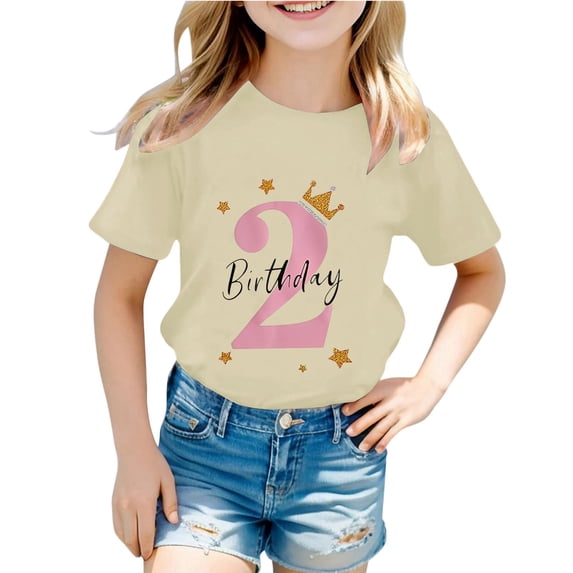 Trendfront Toddler Girls 2nd Birthday Gift T Shirt Two Years Vintage Lettering Crewneck Short Sleeve Tee Kids Celebration Top