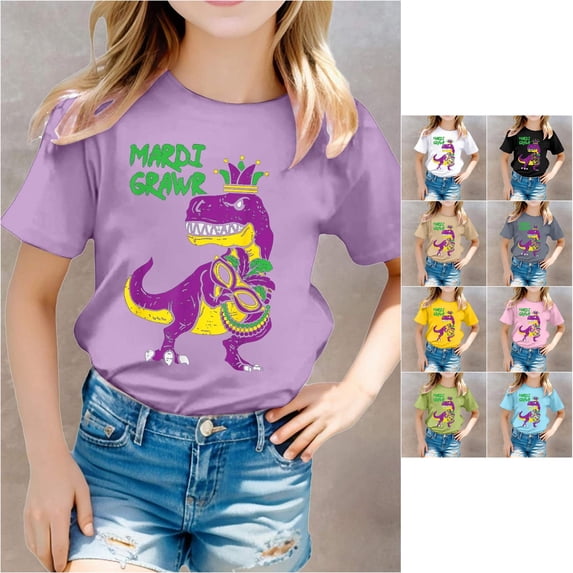 Trendfront Toddler Girls Fashion T-Shirt Cute Cartoon Tyrannosaurus T-Rex Dinosaur Graphic Print Casual Crewneck Short Sleeve Tee Pullover Shirt Summer Daywear Tops