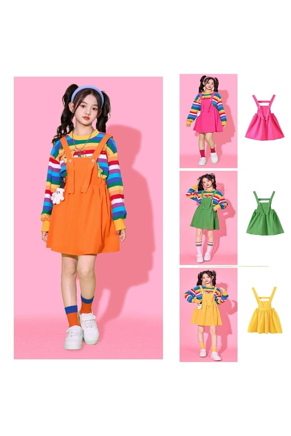 Toddler Girls Pinafore Play Dress Mid Length Sleeveless Square Neck Solid Pattern Button Decor Ruffle Daily Wear Outfits