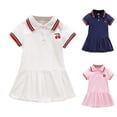 thumbnail image 1 of Trendfront Toddler Girls Polo Dress Mini Short Sleeve Collared Little Kids Cherry Embroidery Pleated Skirt Sporty School Wear, 1 of 8
