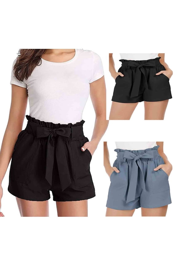 Women's High Waisted Paper Bag Waist Hotpants Bow Tie Loose Fit Casual Summer Streetwear Bottoms