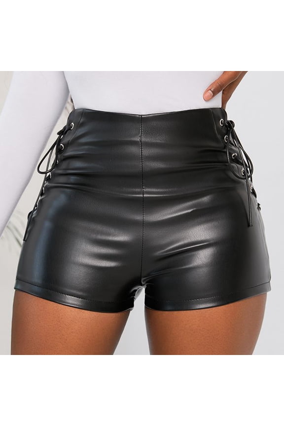 Women's Matte Leather Hotpants High Waisted Stretchy Slim Fit Trendy Club Party Festival Bottoms for Women