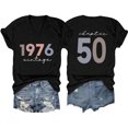 thumbnail image 1 of Trendfront Womens 1976 Vintage Birthday Graphic T Shirt V Neck Short Sleeve Chapter 50 Year Print Casual Retro Tee Top, 1 of 2