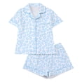 thumbnail image 1 of Trendfront Womens 2 Piece Leopard Cheetah Print Pajama Set Notch Collar Short Sleeve Button Front Top Elastic Waist Shorts Chest Pocket Relaxed Sleepwear, 1 of 9