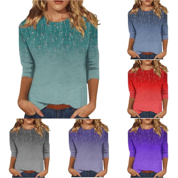 Trendfront Womens Abstract Graphic T Shirts Crewneck 3/4 Sleeve Print Casual Relaxed Fit Trendy Everyday Seasonal Wear Pullover Tee Tops