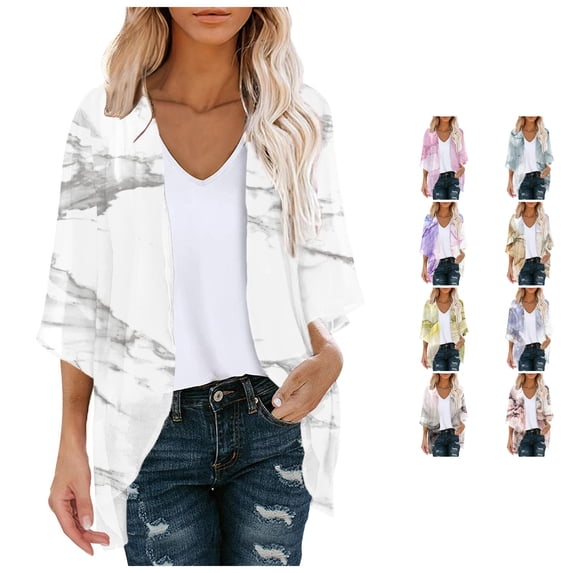 Trendfront Womens Abstract Print Kimono Cardigan Short Sleeve Open ...