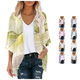 Trendfront Womens Abstract Print Kimono Cardigan Short Sleeve Open ...