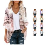 Trendfront Womens Abstract Print Kimono Cardigan Short Sleeve Open ...