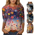thumbnail image 1 of Trendfront Womens Abstract Print T Shirts Crewneck 3/4 Sleeve Relaxed Fit Casual Summer Fall Tee Tops for Women, 1 of 4