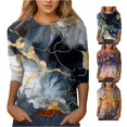 thumbnail image 1 of Trendfront Womens Abstract Print T Shirts Crewneck 3/4 Sleeve Relaxed Fit Casual Summer Fall Tee Tops for Women, 1 of 4