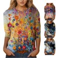 thumbnail image 1 of Trendfront Womens Abstract Print T Shirts Crewneck 3/4 Sleeve Relaxed Fit Casual Summer Fall Tee Tops for Women, 1 of 4
