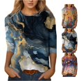 thumbnail image 1 of Trendfront Womens Abstract Print T Shirts Crewneck 3/4 Sleeve Relaxed Fit Casual Summer Fall Tee Tops for Women, 1 of 4