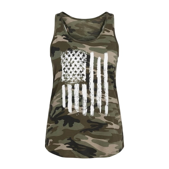 Trendfront Womens Tank Top American Flag Graphic Scoop Neck Sleeveless Camo Print Patriotic 4th Of July 250th Anniversary Tops