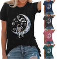thumbnail image 1 of Trendfront Womens Astronaut Graphic T Shirts Crewneck Short Sleeve Moon Planet Print Loose Fit Space Theme Casual Tee Tops, 1 of 4