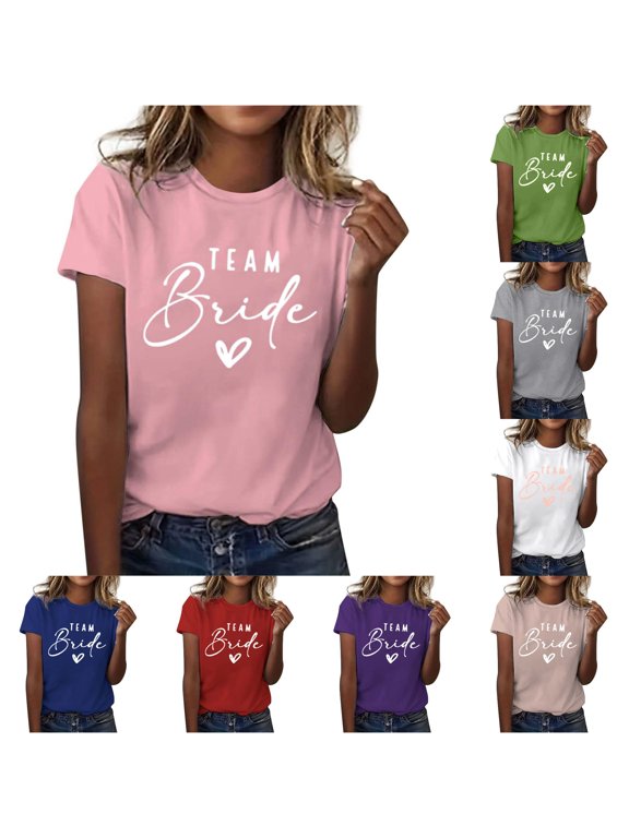 Womens Party Graphic Tee Team Bride T Shirts Short Sleeve Crewneck Bridesmaid Gifts Bridal Shower Group Outfits Wedding Clothing