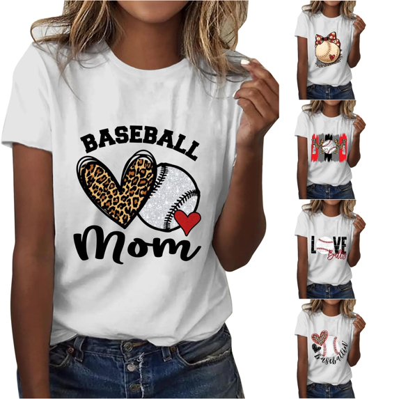 Trendfront Womens Baseball Love Graphic T Shirts Crewneck Short Sleeve Sports Heart Print Casual Summer Tee Tops