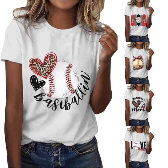 Trendfront Womens Baseball Love Graphic T Shirts Crewneck Short Sleeve Sports Heart Print Casual Summer Tee Tops