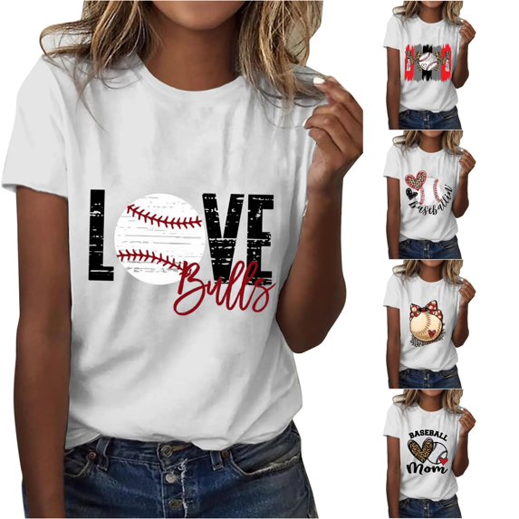 Trendfront Womens Baseball Love Graphic T Shirts Crewneck Short Sleeve Sports Heart Print Casual Summer Tee Tops