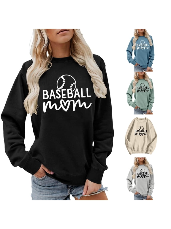 Womens Baseball Mom Print Sweatshirt Crewneck Long Sleeve Sports Graphic Relaxed Fit Casual Pullover Tops