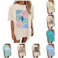 thumbnail image 1 of Trendfront Womens Boho Floral Graphic T Shirt Crewneck Short Sleeve Vintage Flower Print Oversized Casual Loose Fit Tee Tops, 1 of 4