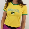thumbnail image 1 of Trendfront Womens Brasil Flag Graphic Ringer Crop Top Crewneck Minimalist Letter Print 90s Inspired Baby Tee Y2K Slim Fit Casual Shirt, 1 of 7