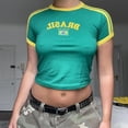 thumbnail image 1 of Trendfront Womens Brasil Flag Graphic T Shirt Y2K Letters Five Stars Print Ringer Tee Crop Short Sleeve Short Length Retro Casual Streetwear Summer Tops, 1 of 3
