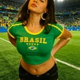 thumbnail image 1 of Trendfront Womens Brasil Graphic Crop Top Y2K Baby Tee Contrast Fitted Football Fan Match Day Crewneck Stadium Chic Going Out Streetwear Team Spirit Tops, 1 of 4