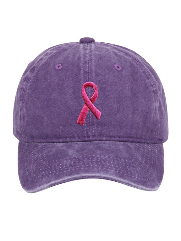 Womens Cancer Awareness Baseball Cap Ribbon Embroidery Curved Brim Eyelets Six Panel Casual Outdoor Hat
