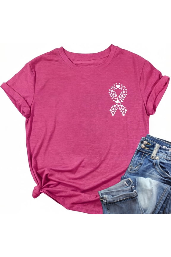 Womens Cancer Awareness Graphic T Shirts Crewneck Short Sleeve Pink Ribbon Support Hope Casual Tee Tops