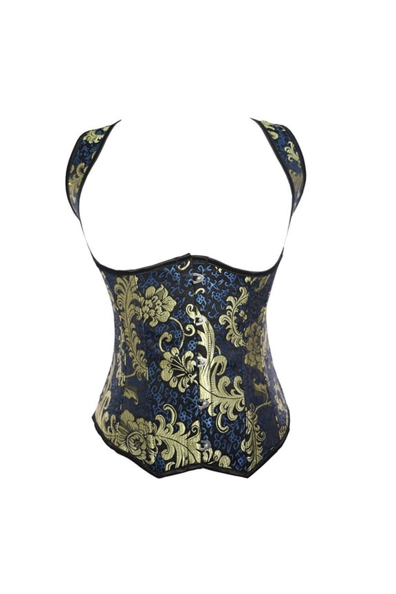Womens Brocade Corset Top Spaghetti Strap Floral Pattern Front Closure Vintage Victorian Bustier Costume Wear