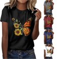 thumbnail image 1 of Trendfront Womens Butterfly Graphic Print Tee Summer Fashion Short Sleeve T-Shirts Crewneck Casual Artistic Nature Style Trendy Tops, 1 of 4