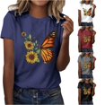 thumbnail image 1 of Trendfront Womens Butterfly Graphic Print Tee Summer Fashion Short Sleeve T-Shirts Crewneck Casual Artistic Nature Style Trendy Tops, 1 of 4