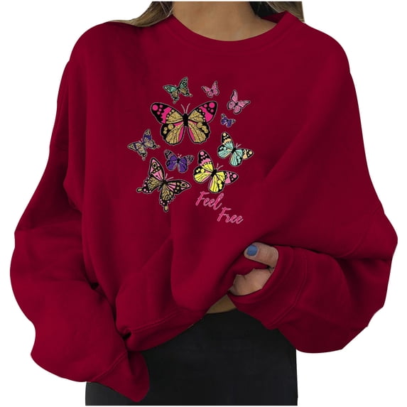 Trendfront Womens Butterfly Graphic Sweatshirts Crewneck Long Sleeve Slogan Print Oversized Fit Casual Fall Pullover Tops