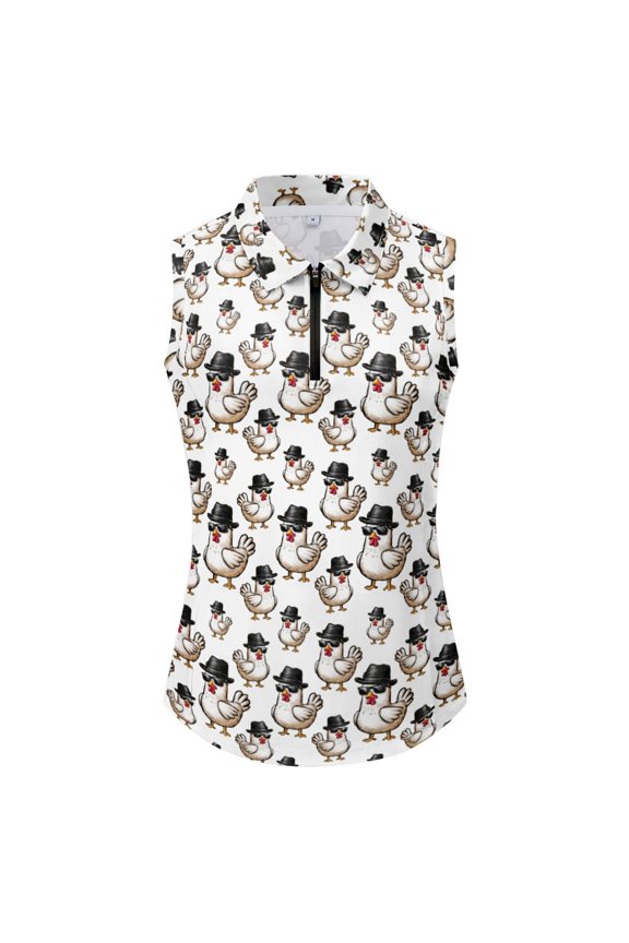 Womens Butterfly Print Golf Polo Shirts Collared Sleeveless Quarter Zip All Over Print Athletic Performance Tank Tops