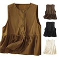 thumbnail image 1 of Trendfront Womens Button Front Tank Tops Sleeveless Peplum Blouse Tops Drawstring Waist Casual Loose Fit Layered Hem Summer Shirts, 1 of 3