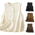 thumbnail image 1 of Trendfront Womens Button Front Tank Tops Sleeveless Peplum Blouse Tops Drawstring Waist Casual Loose Fit Layered Hem Summer Shirts, 1 of 3