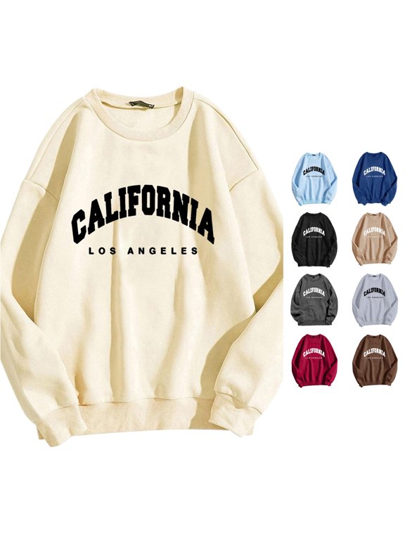 Womens California Graphic Sweatshirt Long Sleeve Crewneck Letter Print Los Angeles City Theme Pullover Top