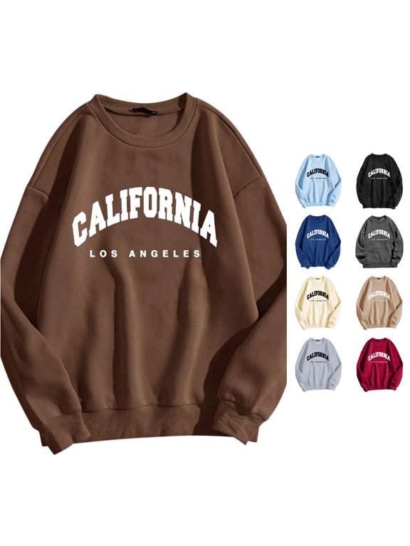 Womens California Graphic Sweatshirt Long Sleeve Crewneck Letter Print Los Angeles City Theme Pullover Top