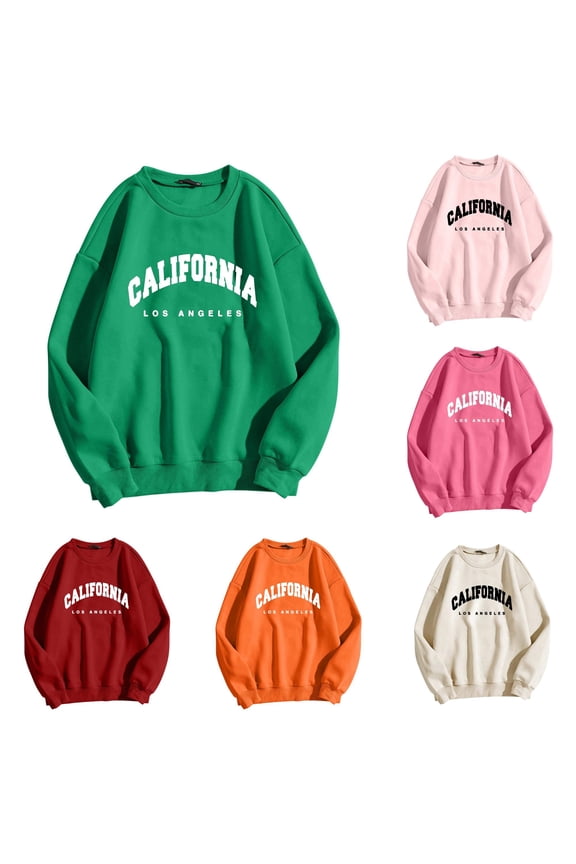 Womens California Graphic Sweatshirt Long Sleeve Crewneck Letter Print Los Angeles Theme Casual Pullover Top