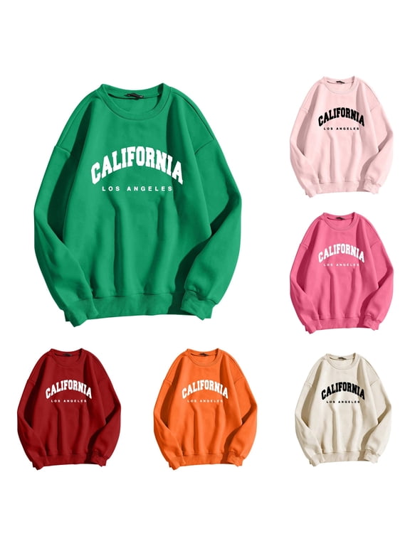 Womens California Graphic Sweatshirt Long Sleeve Crewneck Letter Print Los Angeles Theme Casual Pullover Top