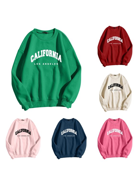 Womens California Graphic Sweatshirt Long Sleeve Crewneck Letter Print Los Angeles Theme Pullover Top