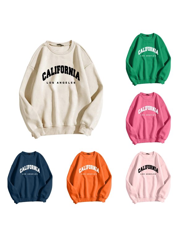 Womens California Graphic Sweatshirt Long Sleeve Crewneck Letter Print Los Angeles Theme Pullover Top