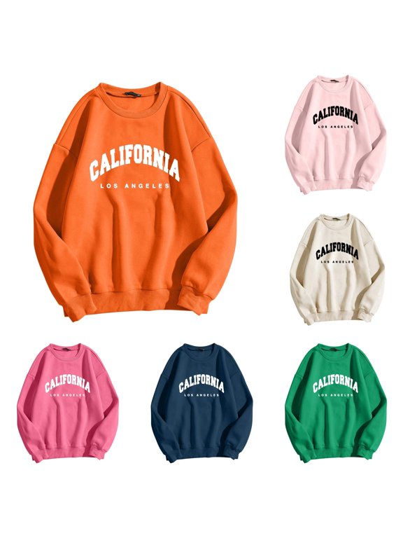 Womens California Graphic Sweatshirts Crewneck Long Sleeve Los Angeles Letter Print Relaxed Fit Casual Pullover Tops
