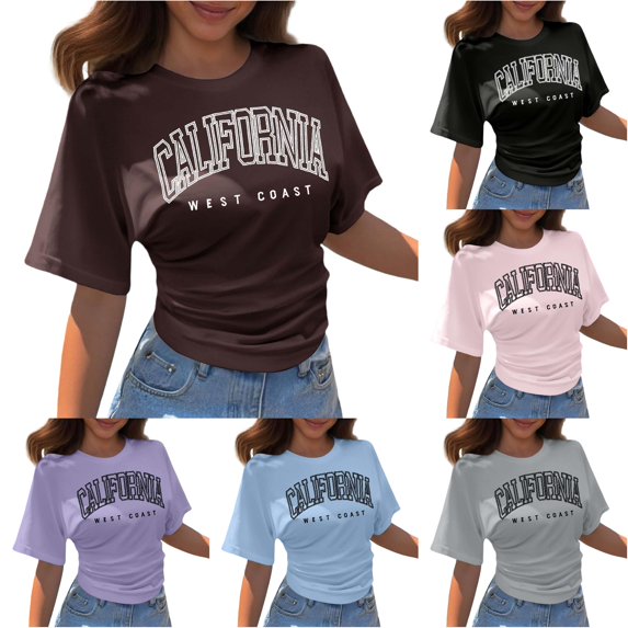 Trendfront Womens California Graphic T Shirt Letter Print Varsity College Style Crewneck Short Sleeve Tee Retro Casual Streetwear Summer Tops