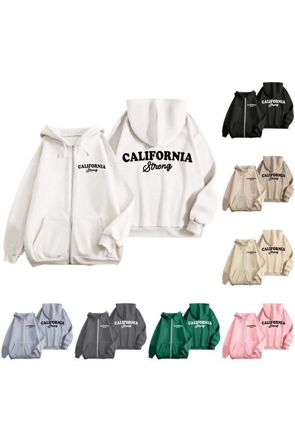 Womens California Graphic Zip Up Hoodie Long Sleeve Drawstring Hood With Pockets Casual Relaxed Fit Fall Jacket