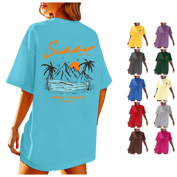 Trendfront Womens California T Shirt Palm Tree Print Short Sleeve Crew Neck Oversized Casual Summer Tee Tops