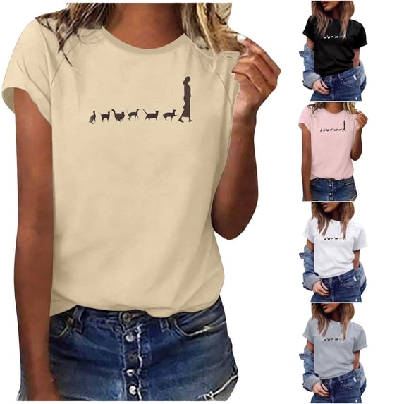 Trendfront Womens Cat Graphic T Shirts Crewneck Short Sleeve Cat Silhouette Print Casual Loose Fit Tee Tops Animal Lover Summer Shirts